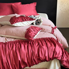 Romantic Red Polka Dot Bow Cotton Bedding Set