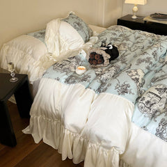 Farmhouse Country Style Silk Lotus Leaf Edge Bedding Set