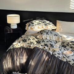French Romantic Black Ruffled Cotton Duvet Cover