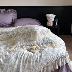 French Floral Print Lace Cotton Duvet Cover
