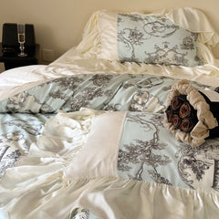 Farmhouse Country Style Silk Lotus Leaf Edge Bedding Set