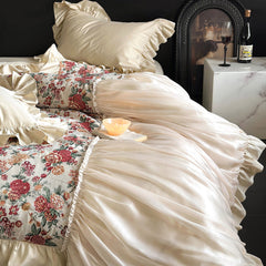 Princess Romantic Floral Cotton Ruffled Duvet Cover