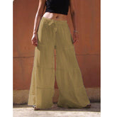 Womenlinen flowy wide leg pants elastic waist palazzo pants