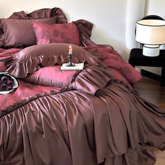 Romantic Vintage Red Lace Cotton Duvet Cover