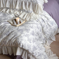 French Floral Print Lace Cotton Duvet Cover
