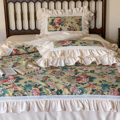 Vintage Rose Lotus Leaf Edge Bedding Set