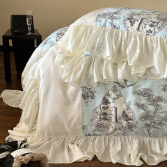 Farmhouse Country Style Silk Lotus Leaf Edge Bedding Set