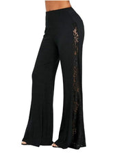 Womenblack side lace patchwork pants wide leg flare pants