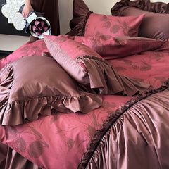 Romantic Vintage Red Lace Cotton Duvet Cover