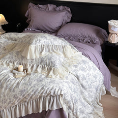 French Floral Print Lace Cotton Duvet Cover