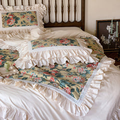 Vintage Rose Lotus Leaf Edge Bedding Set