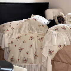 Vintage Rose Cotton Lotus Leaf Edge Bedding Set
