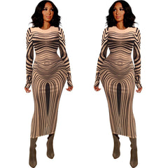 Long sleeve mesh sheer party dress