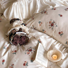 Vintage Rose Cotton Lotus Leaf Edge Bedding Set