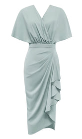 SOLID BATWING SLEEVE WRAP HEM DRESS