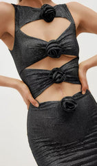 FLORAL CUT OUT CRÊPE MINI DRESS