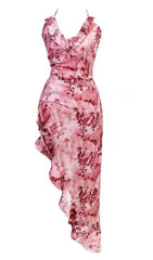 FLORAL RUFFLED SKEW DRESS