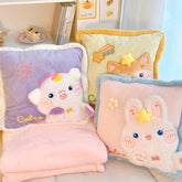 Cute Cartoon Animal Embroidery Pillow with Blanket