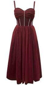 RUCHED BUST RHINESTONE MESH CAMI DRESS