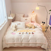 Cartoon Princess Embroidery Milk Velvet Autumn/Winter Duvet Cover Set