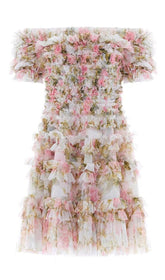 FLORAL OFF-SHOULDER MINI DRESS IN NYLON