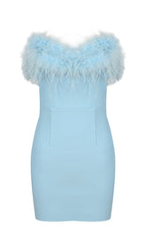 FEATHER MINI DRESS IN ROYAL BLUE