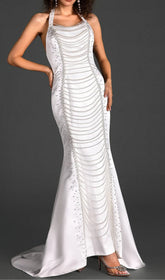 HALTER SATIN PEARL MERMAID DRESS