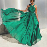 Fashion Sleeveless Green A Line Sexy Backless Prom Dresses