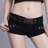 Punk Skull Low Waisted Lace-up White Thin Denim Shorts Goth Rock Sexy Shorts