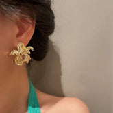 New Irregular Flower Unique Design Exaggerated Gold Hollow Metal Earring