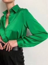 Elegant Long Sleeve Green Silk Blouse