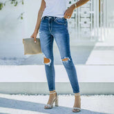 WomenJeans Blue Hight Waist Streetwear Ripped Casual Fashion Denim Pencil Pants