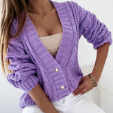 Autumn New Cropped Cardigan V-neck Button Twist Knitted Tops Coat
