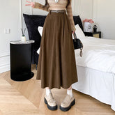 New Autumn Winter Corduroy Womens Fashion High Waist Ball Gown Korean Ladies Casual Long Skirt
