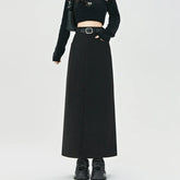 New Autumn Winter Wool Blend Long Womens Fashion High Waist A-line Midi Ladies Elegant Woolen Skirt