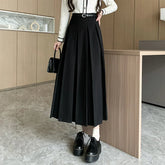 New Autumn Winter Woolen Long High Waist A-line Pleated Korean Style Ladeis Wool Midi Skirt