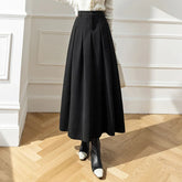 New Winter Woolen Long Womens Fashion High Waist Ball Gown Pleated Korean Style Ladies Wool Skirt
