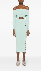 MINT OFF SHOULDER KNIT MIDI DRESS