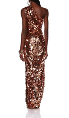 SEQUIN ONE-SHOULDER GOLD GOWN