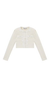 CREAM KNIT FLORAL TRIM CARDIGAN