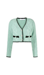 MINT CABLE KNIT CROPPED CARDIGAN