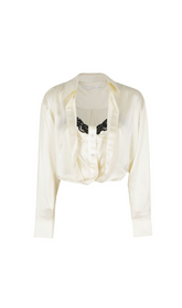 SILK BUTTON DOWN LACE TRIM SHIRT