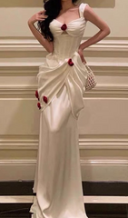 ROSE FLOWER SUSPENDER PLEATED MAXI DRESS