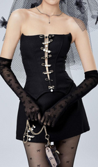 BLACK STRAPLESS PIN DRESS