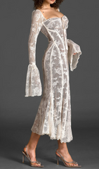 BELL SLEEVE LACE MIDI DRESS