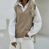 Autumn And Winter New Sleeveless Waistcoat Knitted WomenSlim Fit V-neck Coat Sweater