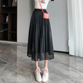 New Spring Summer Tulle Solid Color Elastic High Waist Pleated Ladies Temperament Skirt