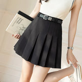 New Summer High Waist A-line Pleated Mini Korean Fashion Suit Gray Casual Short With Belt Skirt