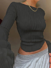 Ruched Long Sleeve T Shirts White Skinny Black Basic Tee Fashion Street Cropped Top Y2K Sweater