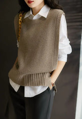 Spring And Autumn New Round Neck Solid Color Side Button Anti-Pilling WomenSlim Vest Sweater